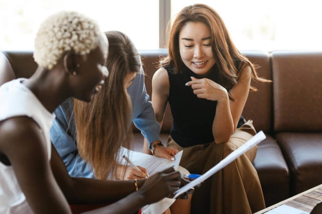 three girls talking