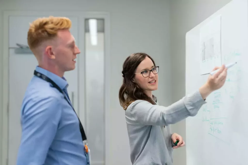 Woman and a man working together