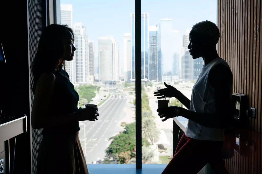 two girls talking
